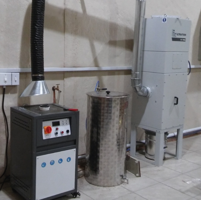 Sistema de desempolvado con filtro de cartucho PULSATRON COMPACT™ MINI, ideal para espacios reducidos y alta eficiencia. sistema de desempolvado filtro de cartuchos pulsatron compact mini hf group