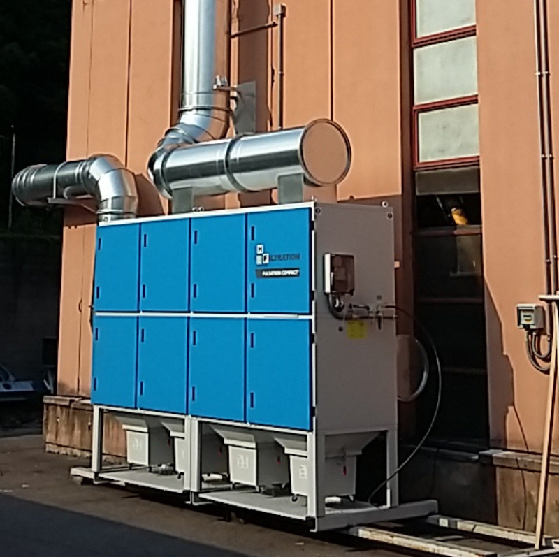 Sistema de desempolvado modulare con filtros de cartuchos PULSATRON COMPACT™ para la filtración eficiente de polvos en entornos industriales. sistema de desempolvado filtro de cartuchos pulsatron compact hf group