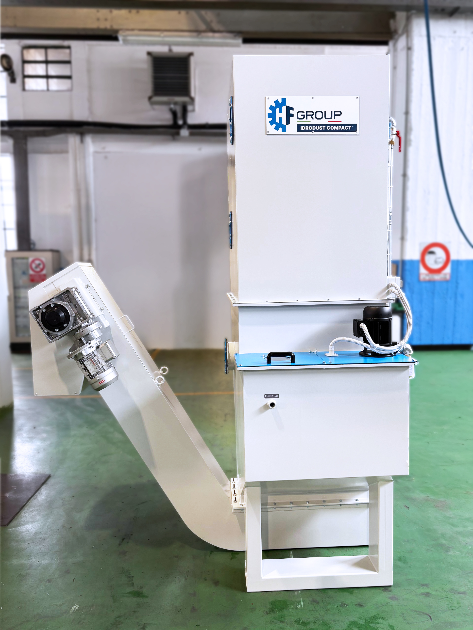 El filtro hidrodinámico Idrodust Compact™ PRO reduce polvos, vapores y gases con micromezcla aire-agua. filtro hidrodinamico idrodust compact pro hf group